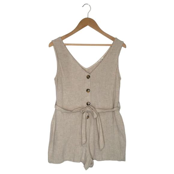 eesome Pants - ee:some Romper Womens S Linen Cotton Belted Sleeveless Button Front Summer Beige